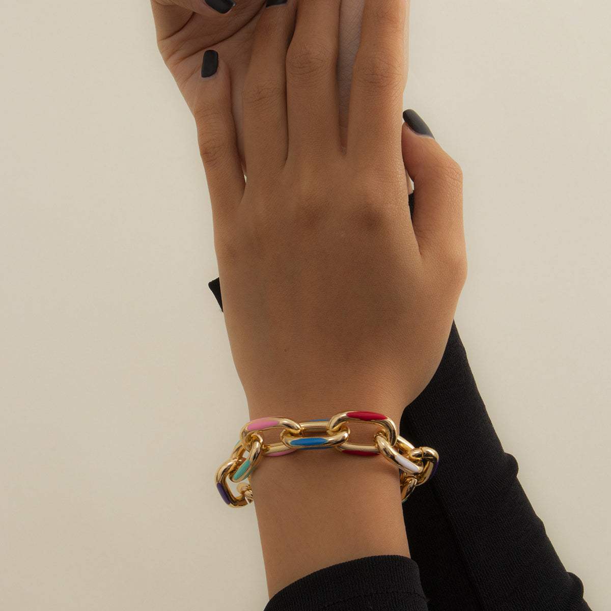 Multicolor Enamel & Goldtone Cable Chain Bracelet