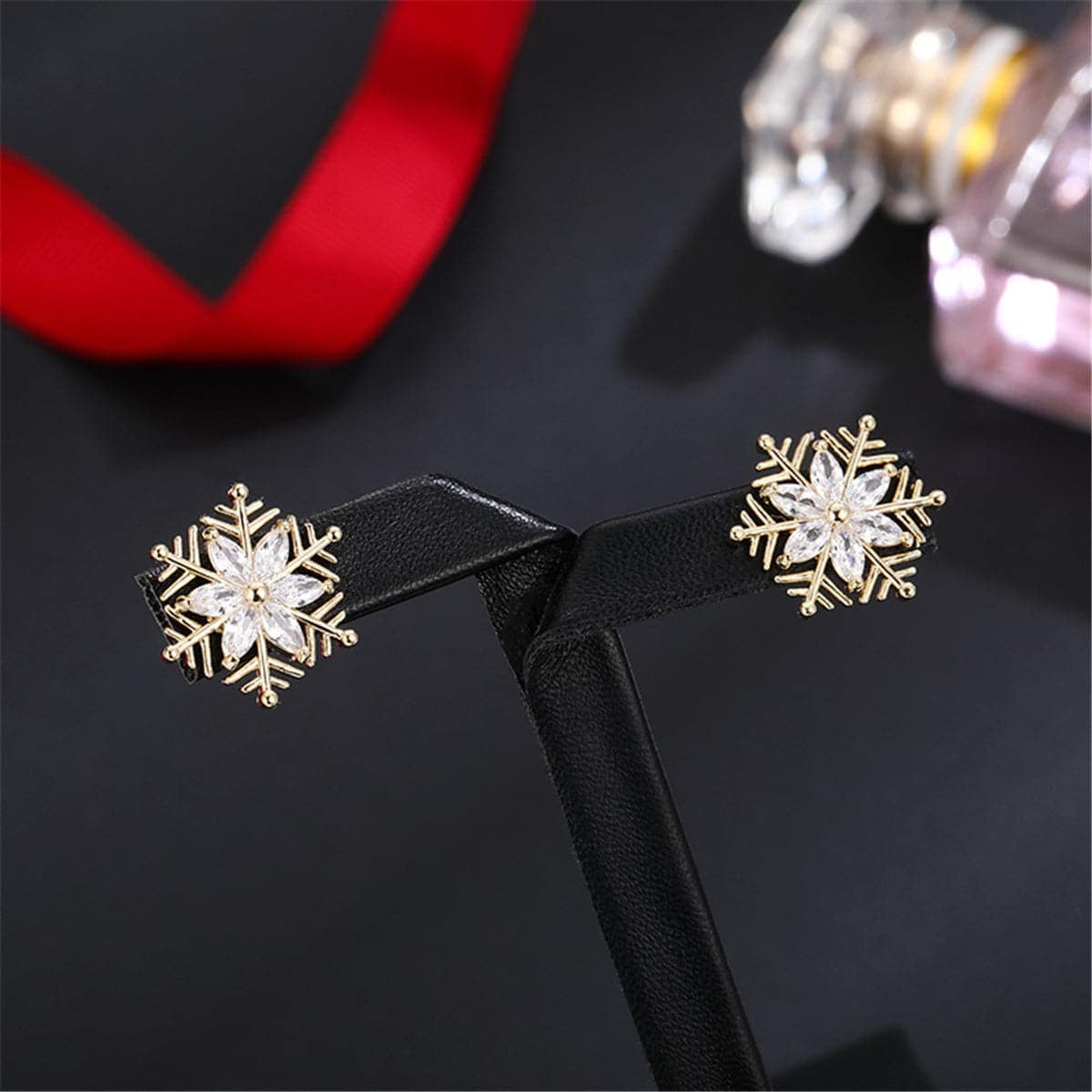 Crystal & Goldtone Snowflake Stud Earrings