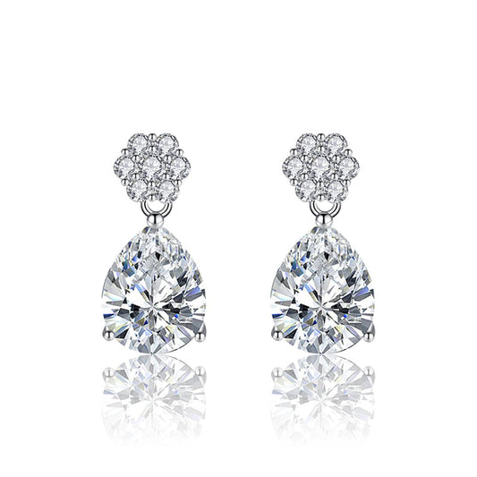 Cubic Zirconia & Clear Crystal Floral Drop Earrings