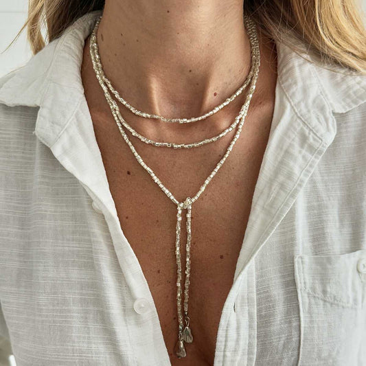 Silver Acrylic & Silvertone Bead Chain Drop Necklace