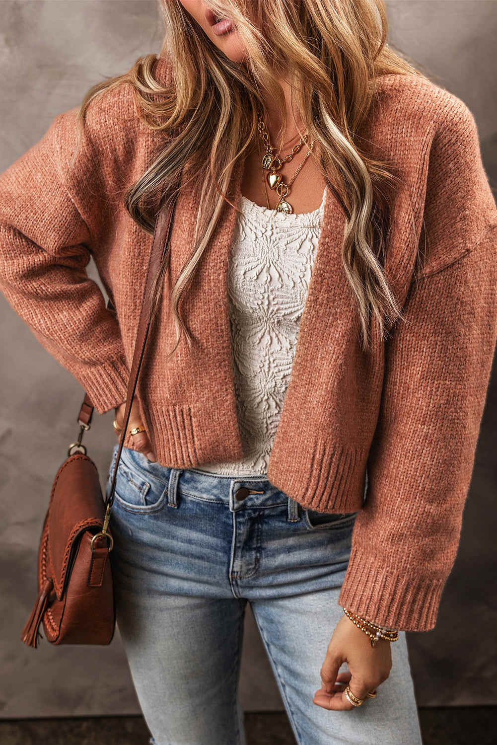 Athena Open Front Cropped Cardigan - Light French Beige / S - 4/6