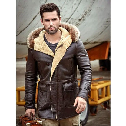 Men’s B3 Leather Bomber Shearling Trench Coat