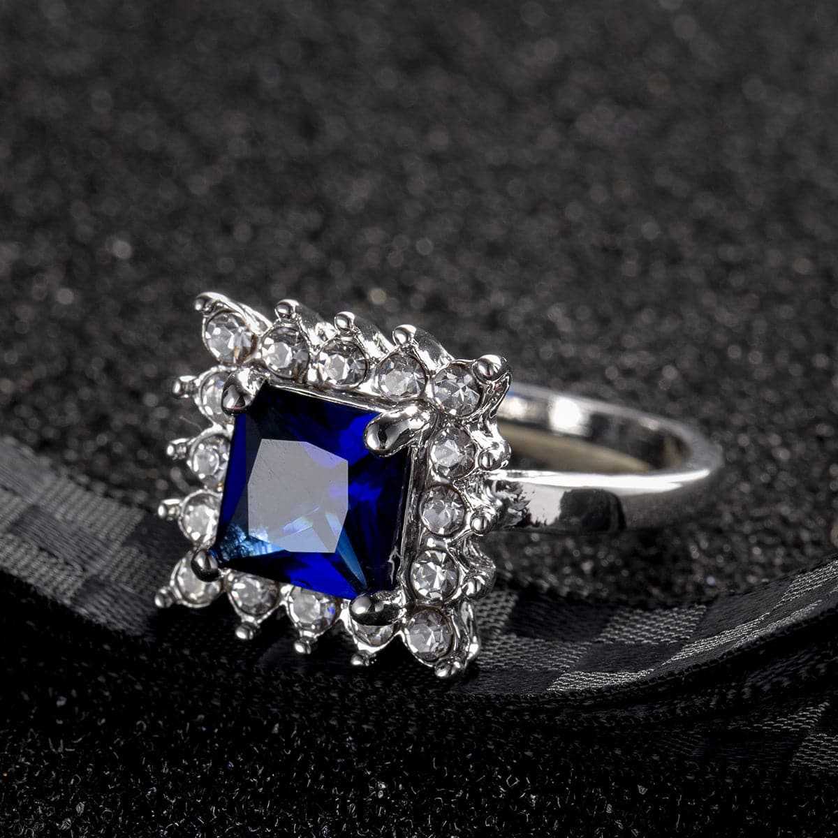 Navy Crystal & Cubic Zirconia Princess-Cut Ring-9