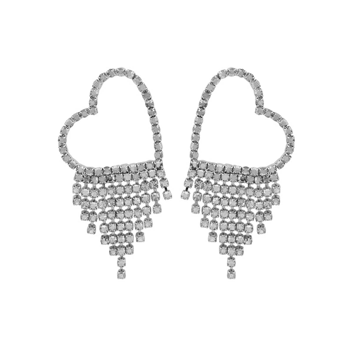 Cubic Zirconia & Silvertone Heart Tassel Drop Earrings