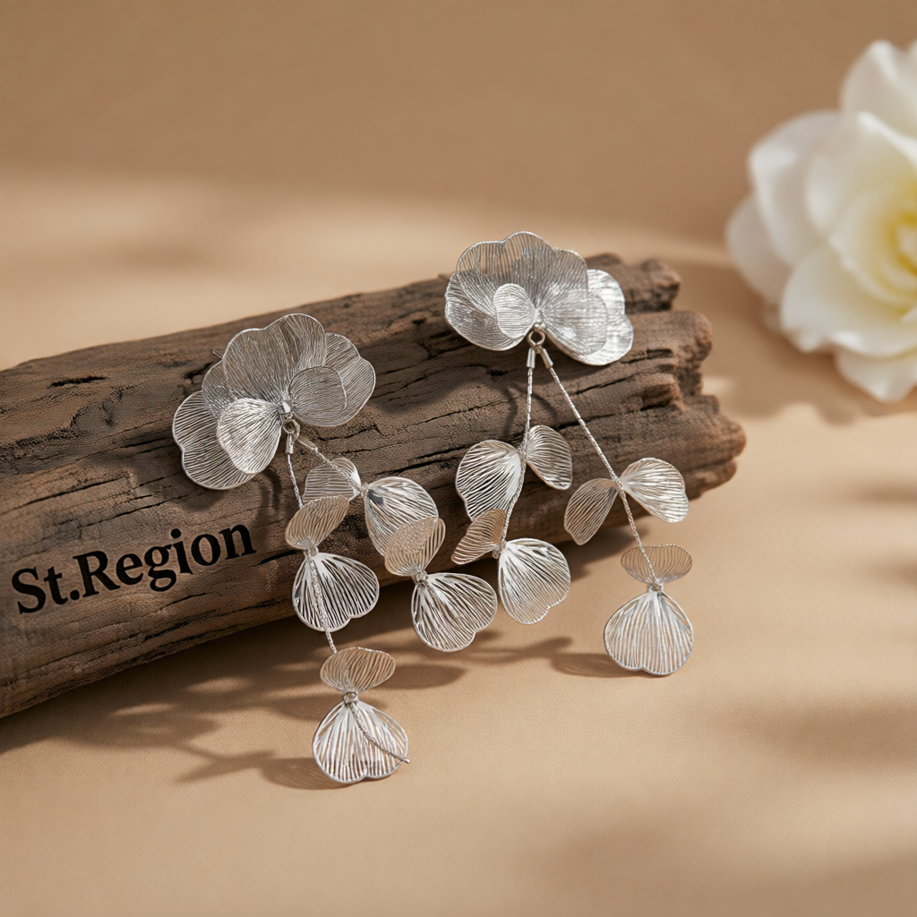 Silvertone Open Textured Flower Cluster Dangle Earrings