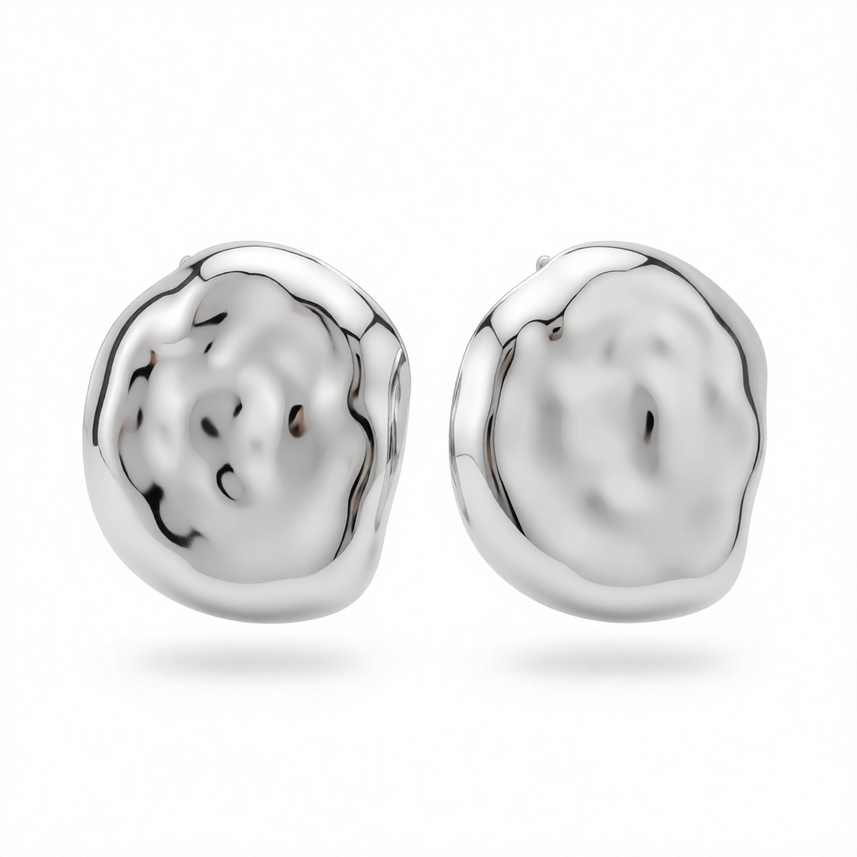 Silvertone Hammered Round Statement Earrings
