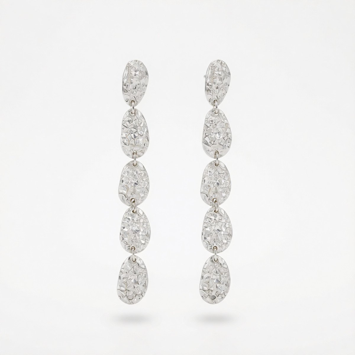 Silvertone Tiered Hammered Charm Dangle Earrings