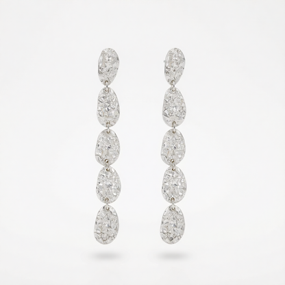 Silvertone Tiered Hammered Charm Dangle Earrings