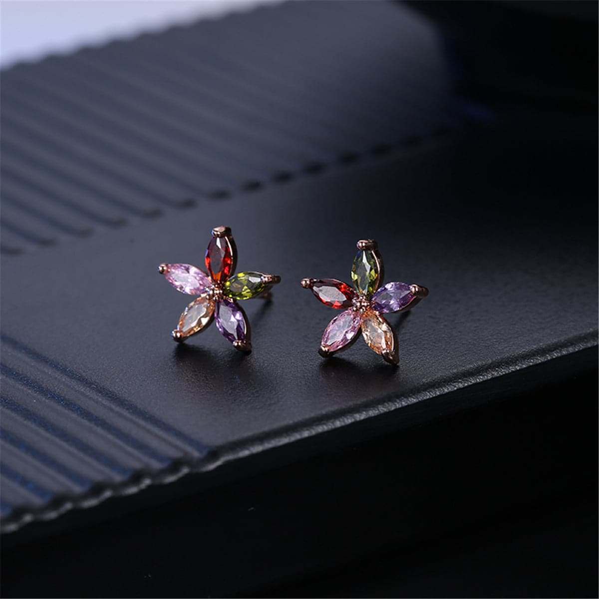 Jewel-tone Crystal & Rose Goldtone Star Earrings