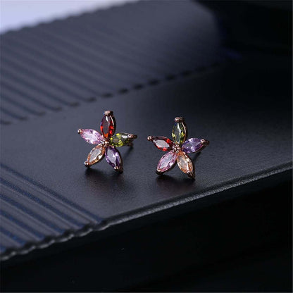 Jewel-tone Crystal & Rose Goldtone Star Earrings