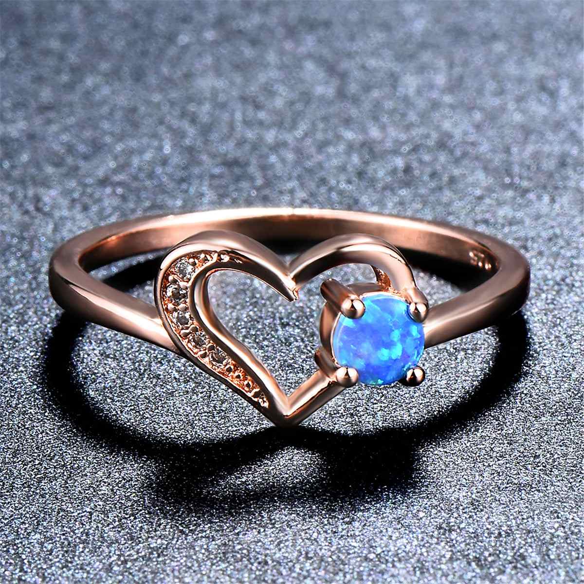 Blue Opal & Rose Goldtone Open Heart Ring-2