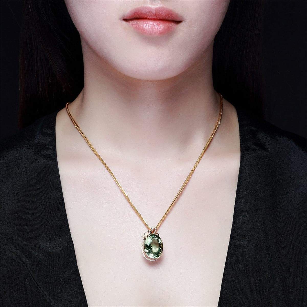 Light Green Crystal & Cubic Zirconia Butterfly Pendant Necklace