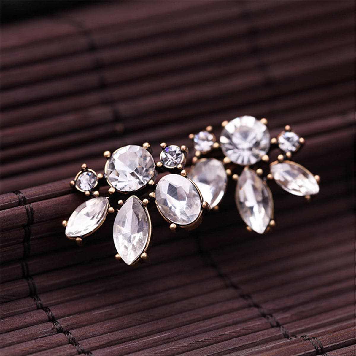 Clear Crystal & Goldtone Floral Stud Earrings