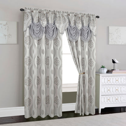 Elegant Comfort Set of 2 Aurora Curtain Panels- Attached Valance - Rod Pocket- 54" W x 84" L