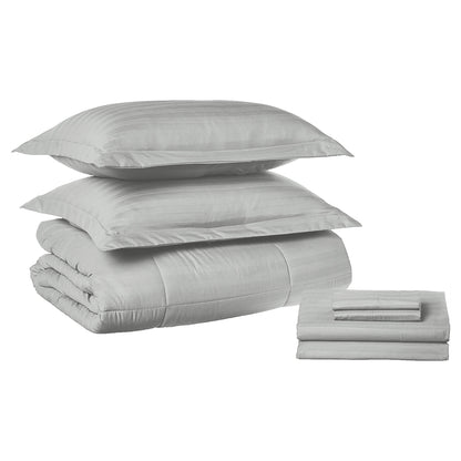 Elegant Comfort 8-Piece Dobby Stripe Comforter Set - Includes 4-Piece Sheet Set with Double Sided Storage Pockets