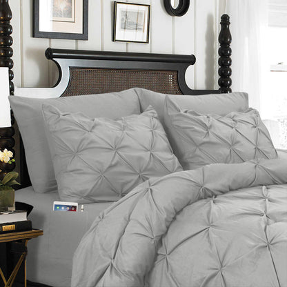 Elegant Comfort 8-Piece Pintuck Pinch Pleated Comforter Set - Includes 4-Piece Sheet Set with Double Sided Storage Pockets