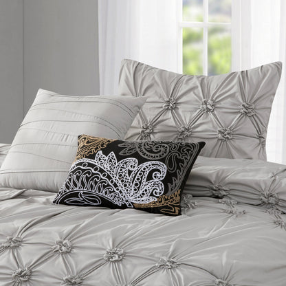 Elegant Comfort 12-Piece Ella Pleated Ruched Pintuck Comforter Set, Includes 6-Piece Sheet Set with Double Sided Storage Pockets