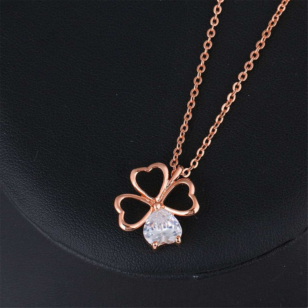 Crystal & Rose Goldtone Heart Clover Pendant Necklace