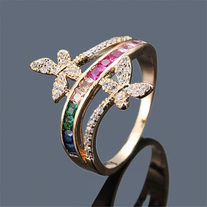Rainbow Crystal & Cubic Zirconia Butterfly Ring-3