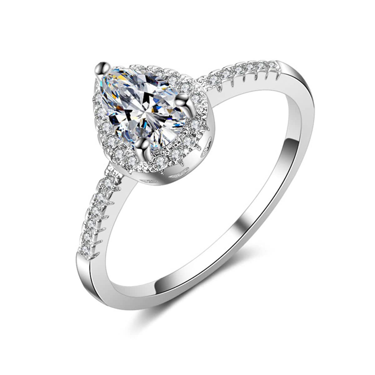 Pear-cut Crystal & Silvertone Teardrop Ring-3