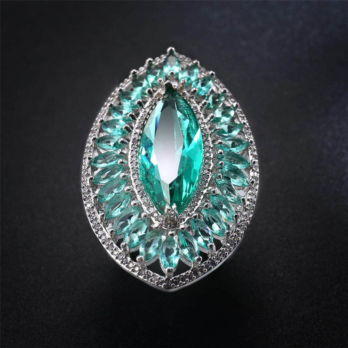 Green Crystal & Cubic Zirconia Pear Statement Ring