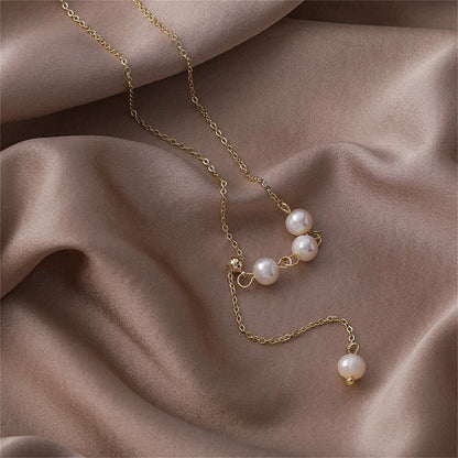 Pearl & Goldtone Round Cable Chain Lariat Necklace