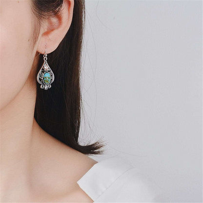 Turquoise & Silvertone Oval Drop Earrings