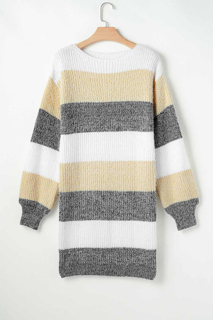 Sofia Sleeve Drop Shoulder Sweater - Gray Stripe / L - 12/14