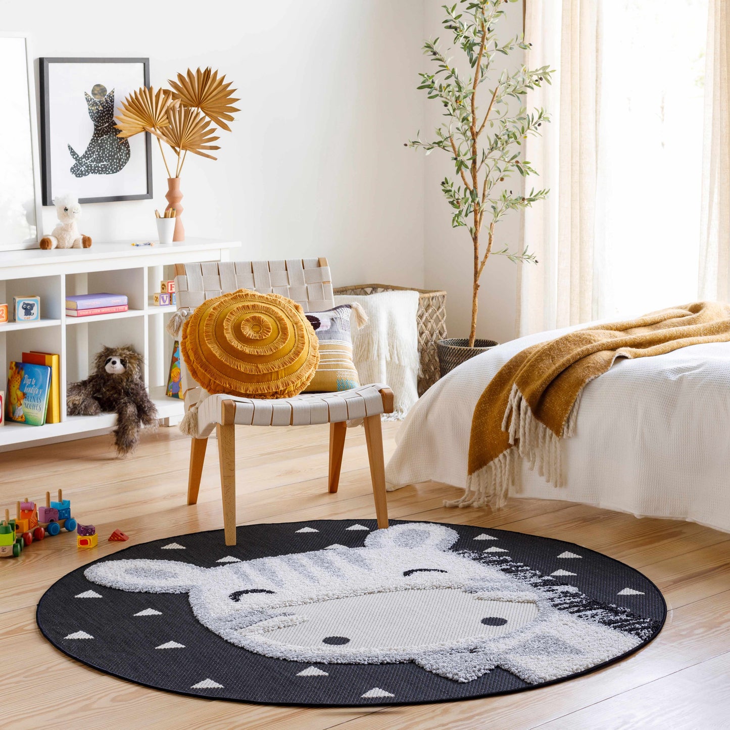 Kids Giraffe Bowtie Animal Print Nursery Outdoor Area Rug - Clearance
