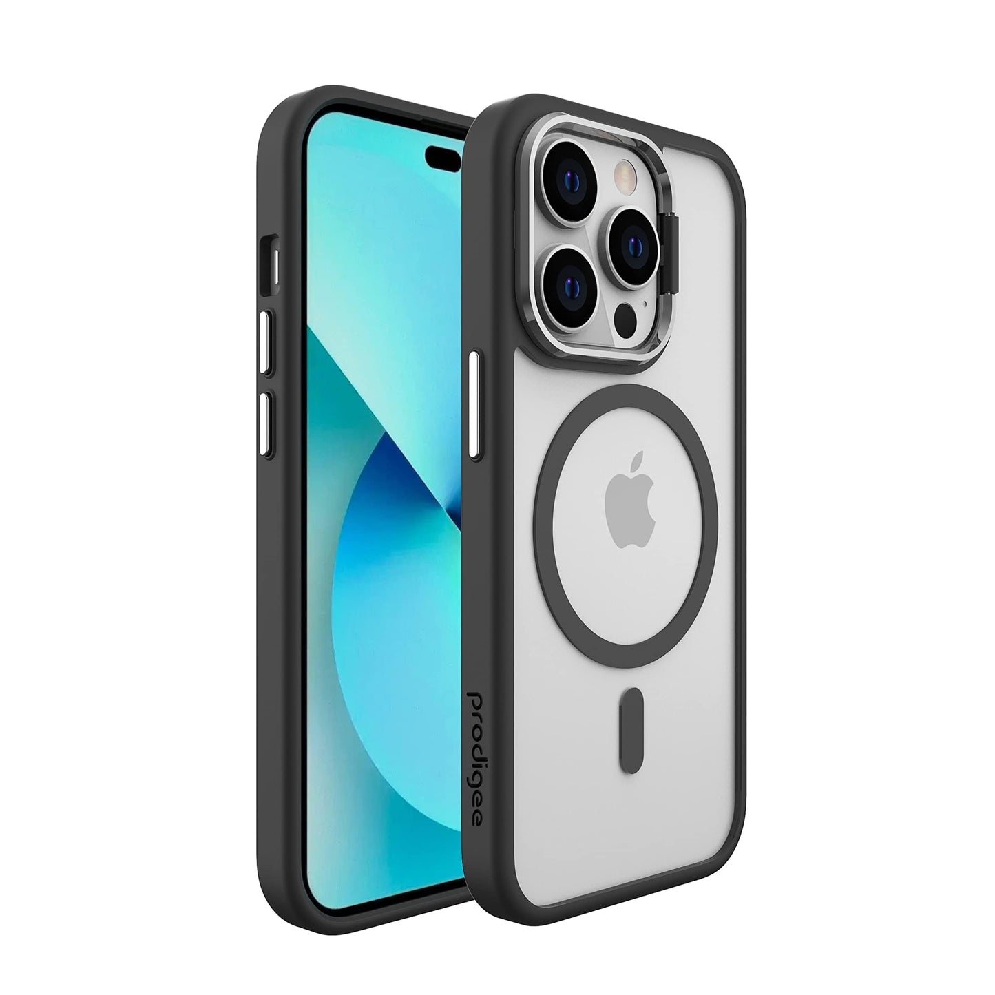 Prodigee Iphone 14 Pro Max Kickit Black + Mag|Drop Tested Kickstand |Soft Matte Dual Layer Cover| Wireless Charging Compatible|Shockproof |Scratch Resistant | 6.7 Inch |