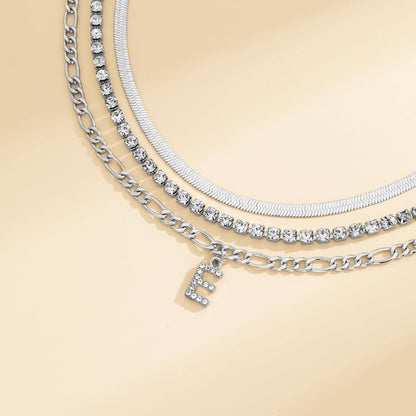Cubic Zirconia & Silvertone Letter 'E' Chain Link Necklace Set