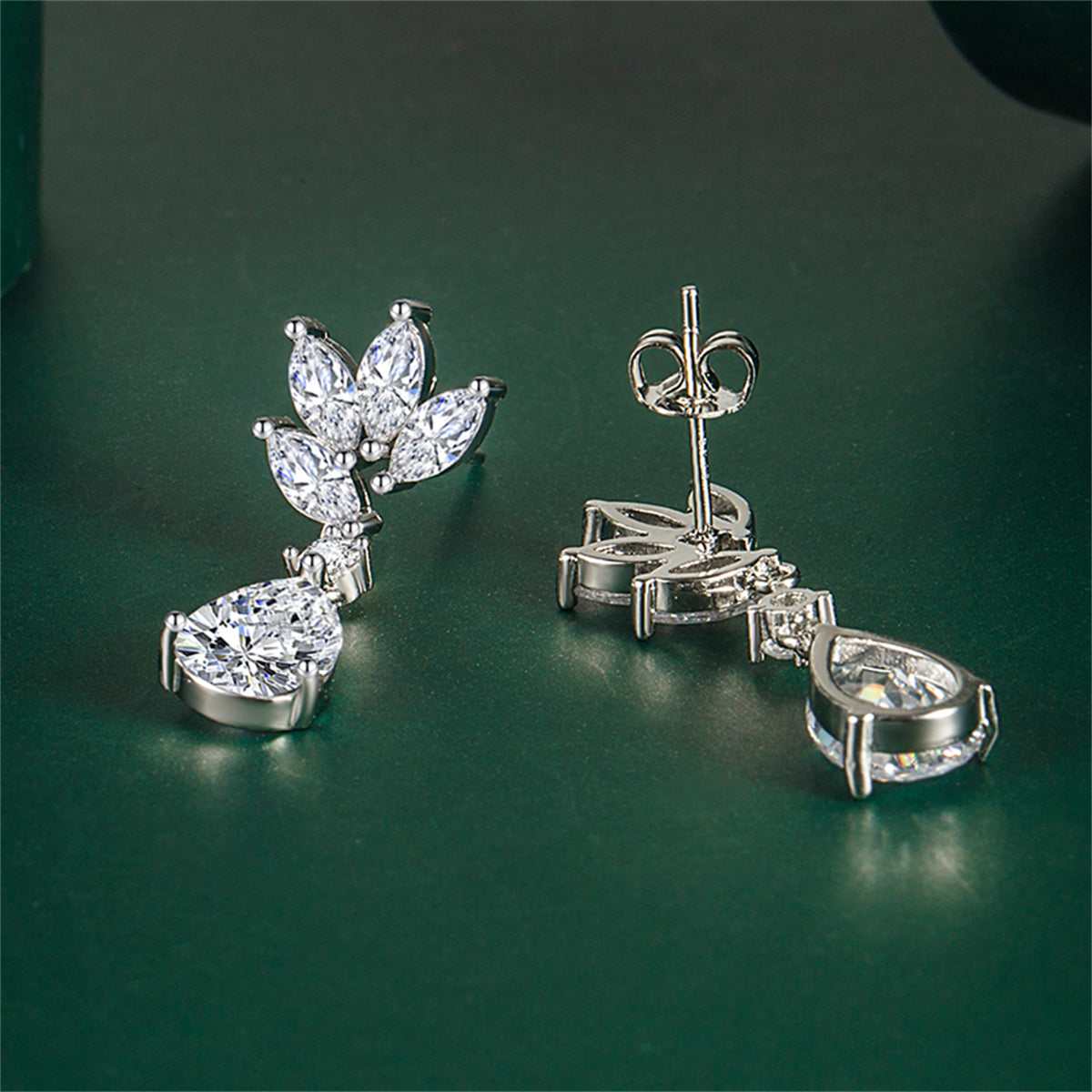 Cubic Zirconia & Clear Crystal Botanical Drop Earrings