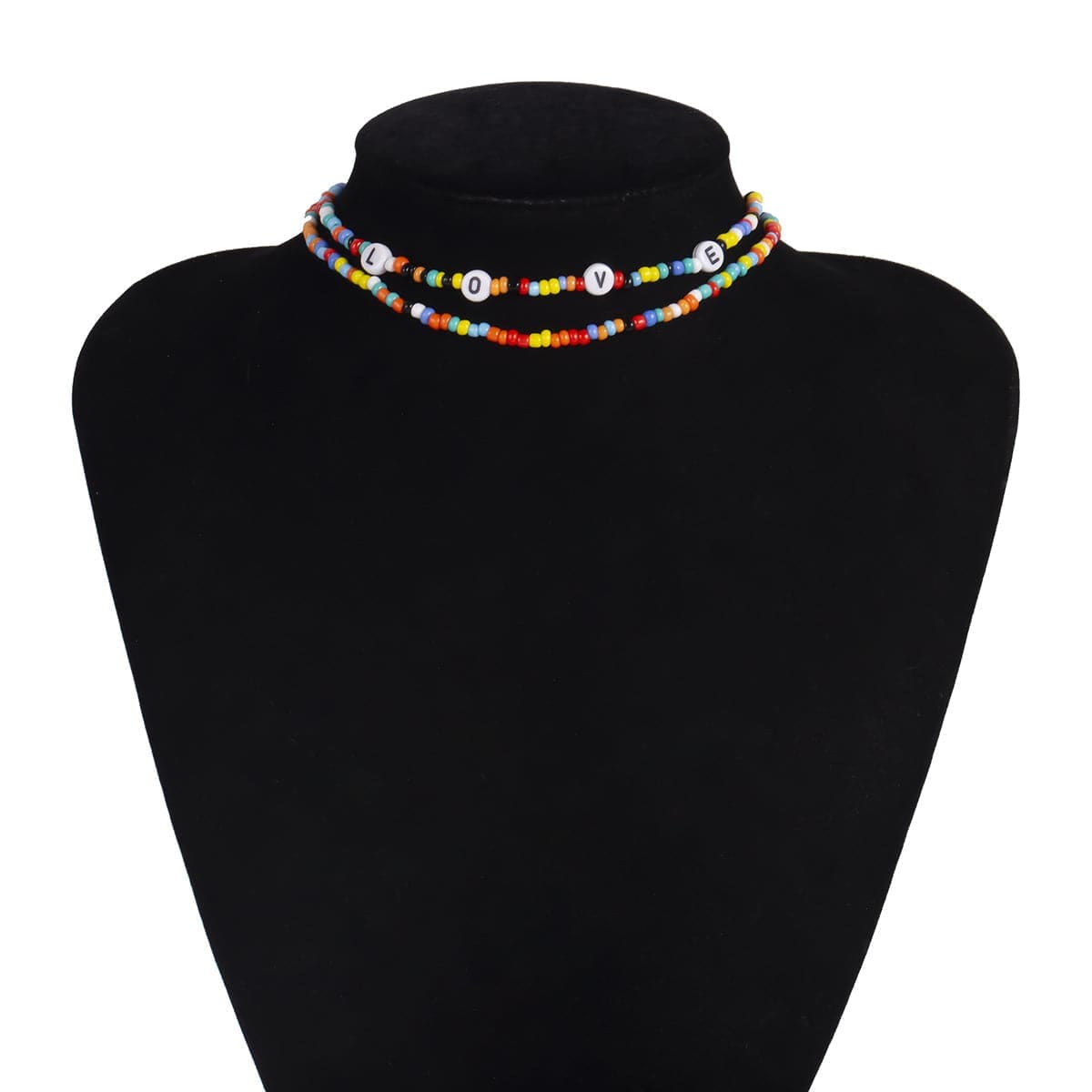 Jewel-tone Howlite & Goldtone 'Love' Beaded Layered Choker Necklace