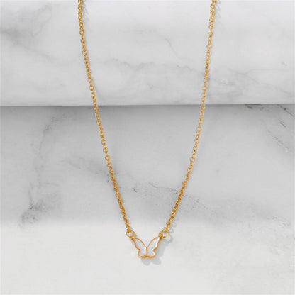 White Shell & Goldtone Butterfly Pendant Necklace