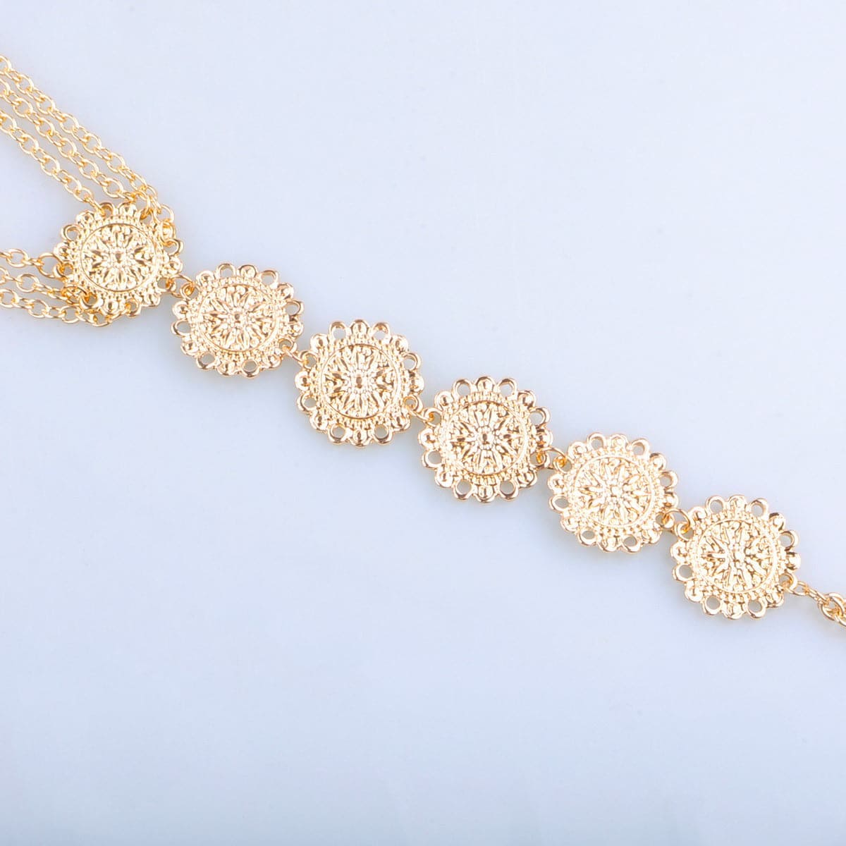 Goldtone Floral Round Plate Ankle-To-Ring Anklet