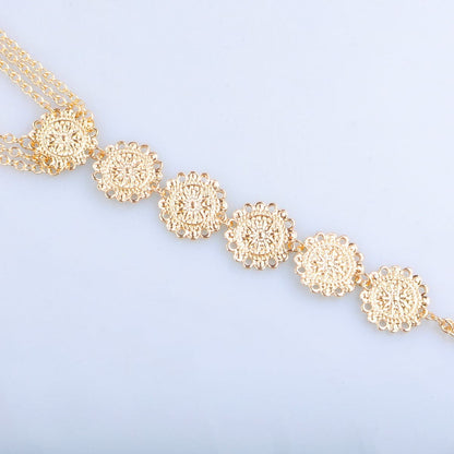 Goldtone Floral Round Plate Ankle-To-Ring Anklet