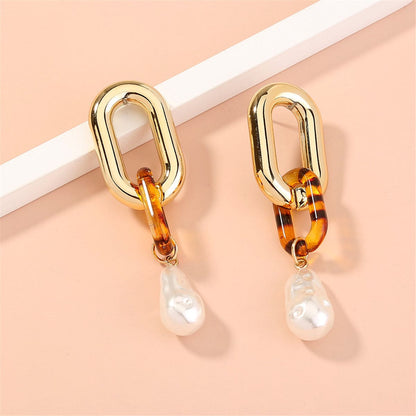 Pearl & Resin Goldtone Leopard-Print Drop Earrings