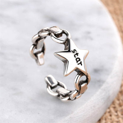 Silvertone 'Star' Chain Open Ring