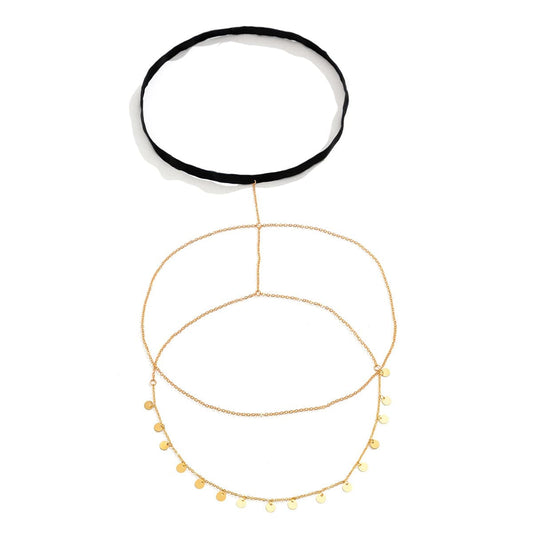 Black Nylon & Goldtone Sequin Layered Leg Chain