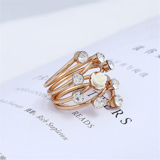 Cubic Zirconia & Cream Rosette Stackable Ring