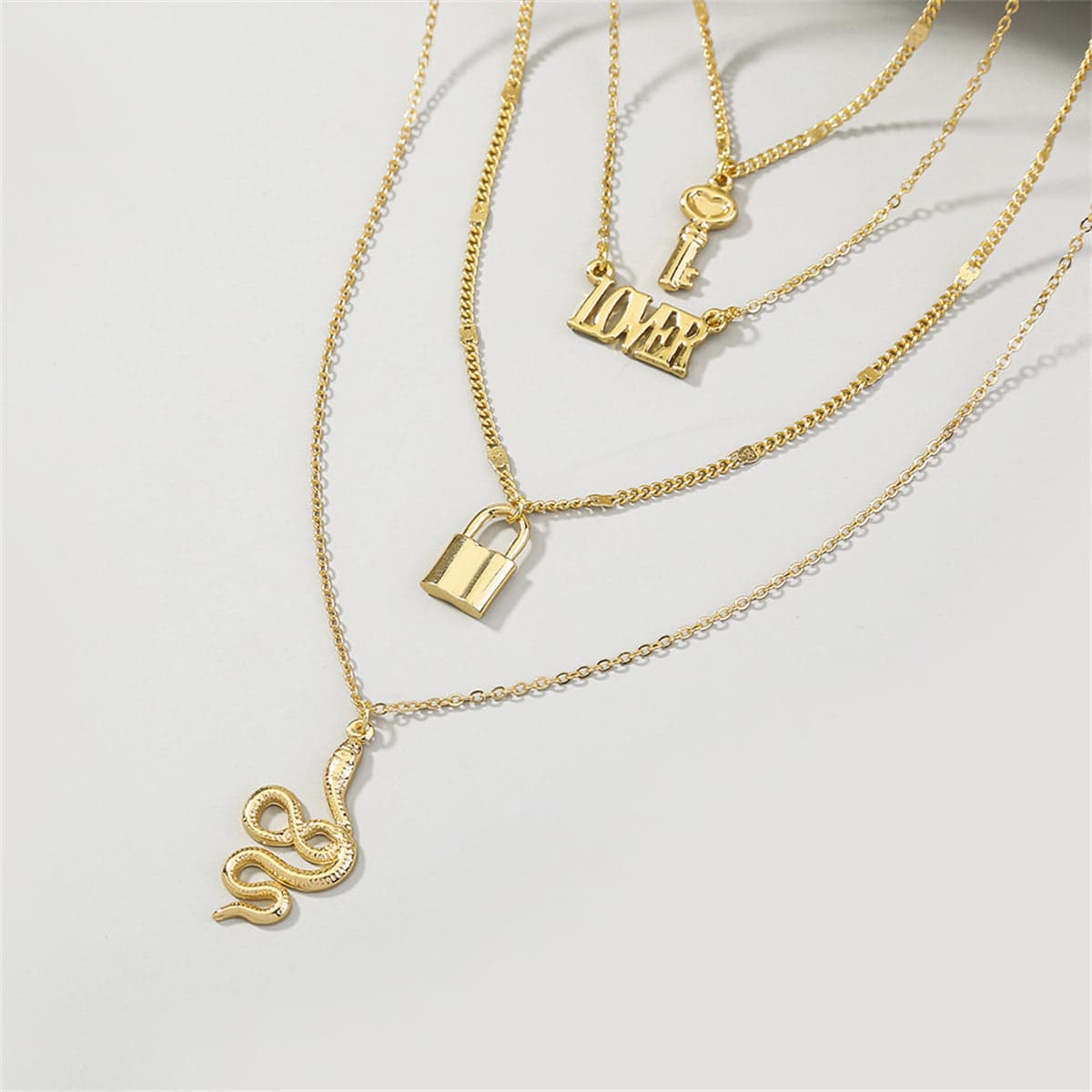 Goldtone Key & Lock Pendant Necklace Set