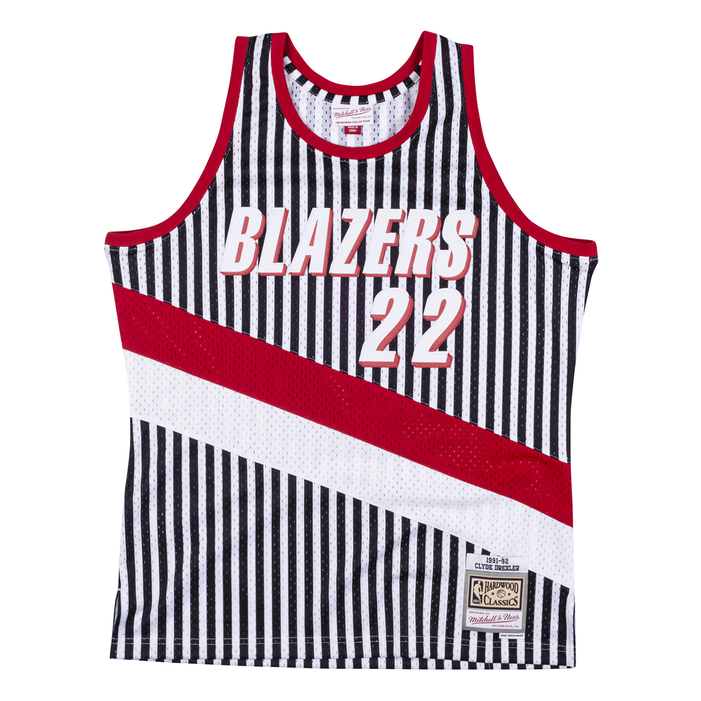 Men's Mitchell & Ness NBA Striped Swingman Jersey 91 Trail Blazers Drexler