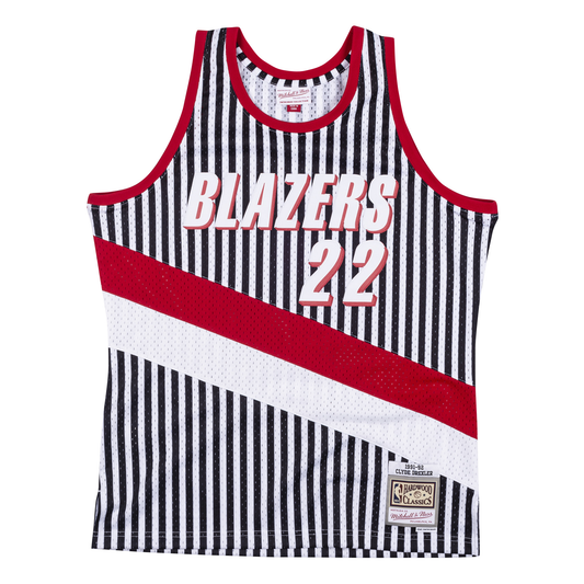 Men's Mitchell & Ness NBA Striped Swingman Jersey 91 Trail Blazers Drexler