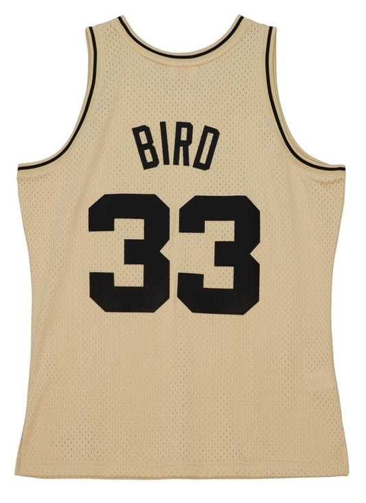 Men's Mitchell & Ness Khaki Black Swingman Jersey Celtics 1985 Larry Bird
