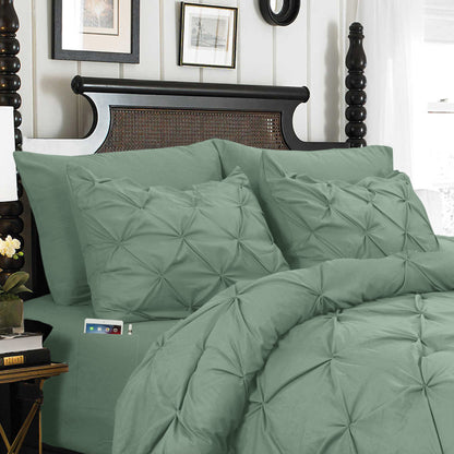 Elegant Comfort 8-Piece Pintuck Pinch Pleated Comforter Set - Includes 4-Piece Sheet Set with Double Sided Storage Pockets