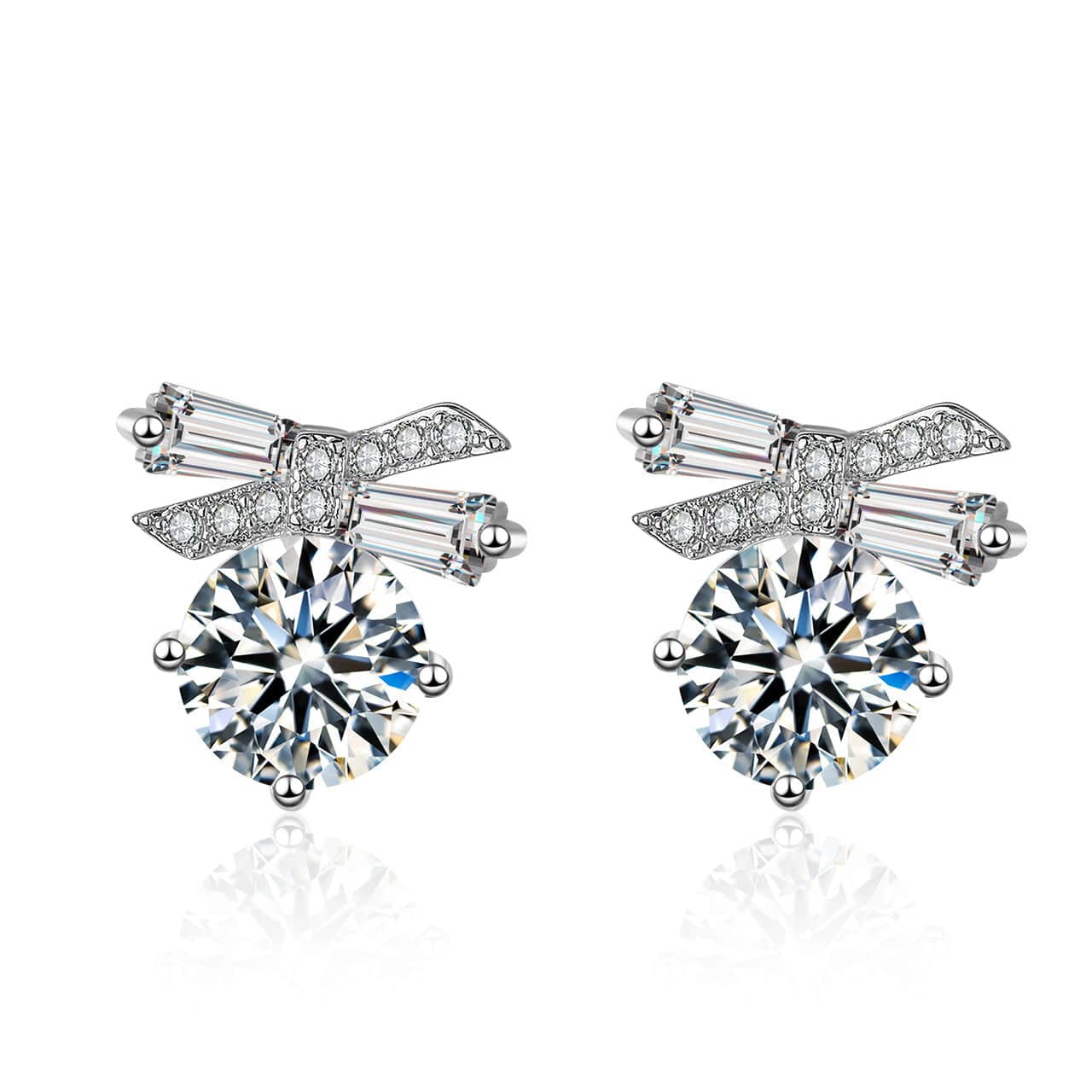 Crystal & Cubic Zirconia Silvertone Bow Earrings