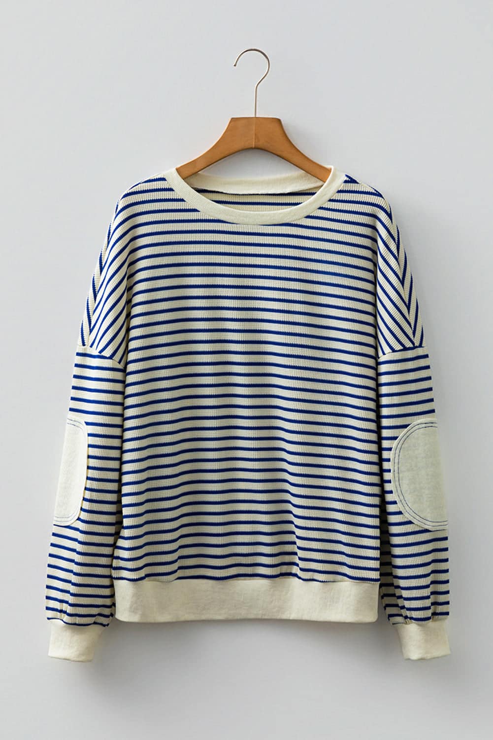 Emily Patched Drop Shoulder Sweatshirt - Blue Stripe / L - 12/14