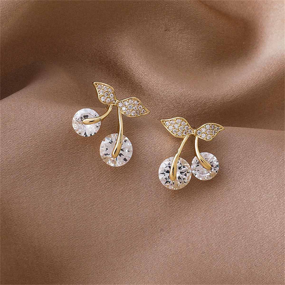 Cubic Zirconia & Crystal Goldtone Cherry Stud Earrings