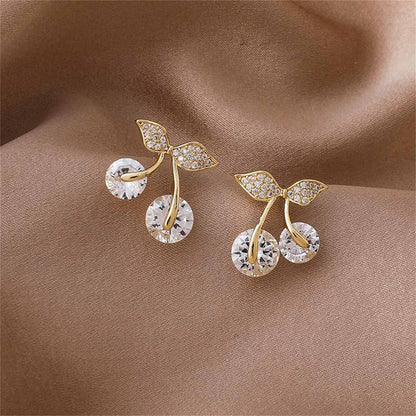 Cubic Zirconia & Crystal Goldtone Cherry Stud Earrings