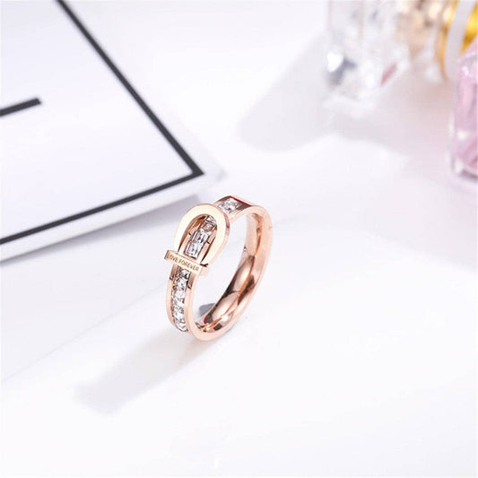 Crystal & Rose Goldtone Belt Buckle Ring